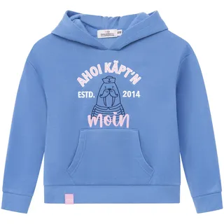Hoodie ZWILLINGSHERZ "Ahoi Käpt ́n", Mädchen, Gr. 122/128, blau (mittelblau), Obermaterial: 80% Polyester, 20% Baumwolle, Sweatshirts Hoodie, Mini-Me,mit süßem Seehund mit Kapitänsmütze und Schriftzug