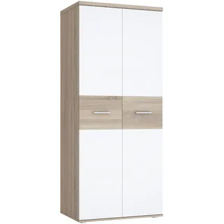 Forte WINNIE Schrank 80, Kleiderschrank klein, Kinderzimmerschrank, Skandinavischer Stil, Drehtürenschrank 2-türig, Sonoma Eiche / Weiß, 80 cm breit x 189 cm hoch x 53 cm tief