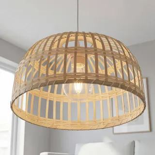 Lampenschirm Hängelampe Bambus Boho rund Ø 40 cm - Natürlicher Korb Leuchtenschirm für Pendelleuchte E27 - Moderner Leuchtenschirm