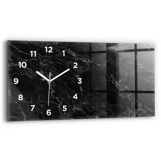Wallfluent Wanduhr – Stilles Quarzuhrwerk - Uhr Dekoration Wohnzimmer Schlafzimmer Küche - Zifferblatt - weiße Zeiger - 60x30 cm - Dunkler Marmor - Schwarz