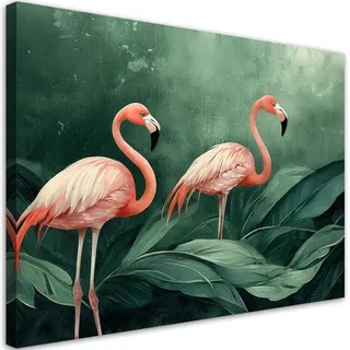 Feeby Wandbild botanik flamingos natur , Grün , Textil , Tiere , Rechteckig , 60x40 cm , Bilder & Rahmen, Bilder, Leinwandbilder