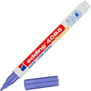 edding 4085 Kreidemarker - violett-metallic - 1 Kreidestift - Rundspitze,1-2mm - dünner Kreidestift für Tafel abwischbar - zum Beschriften von Fenster,Glas,Spiegel - Tafelstift mit deckenden Farben