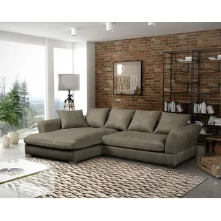 Couchgarnitur TIZIAN L-Form in Wildlederoptik-Grau / Ottomane Links - Grau
