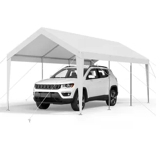 Vevor Carport, 3,05x6,09x2,87 m Autoüberdachung, Zeltgarage, Garagenzelt, verzinkter Autounterstand, UV-beständig, Ganzjahresschutz, Lagerschuppen für Auto, Boot, Motorrad, Weiß