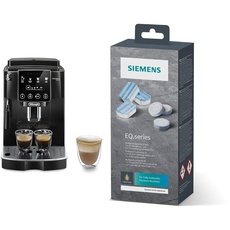 De'Longhi Magnifica Start ECAM222.20.B, Kaffeevollautomat mit Milchaufschäumdüse & Siemens Multipack TZ80003A, Inhalt: 1 x 10 Reinigungstabletten (je 2,2 g) und 2 x 3 Entkalkungstabletten