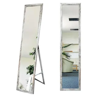 Stand-Ankleidespiegel Rustikal Kiefer 155,8 x 35,8 cm Vintage Shabby Chic großer Fußboden Standspiegel Garderobe - Schwarz, Weiß, Braun, Rosa