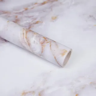 Decoroom Möbelfolie Marmor Folie Selbstklebend Weiß Granit 40x1000cm | Klebefolie Marmor Granit Wasserdich Vinyl Dekorfolie Küchenschrank Küchenfolie Aufkleber für Möbel DIY