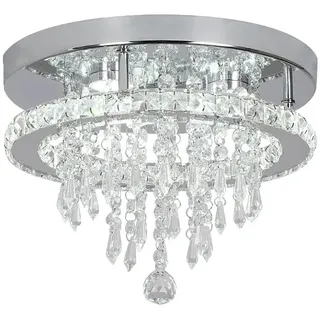 Kristall Kronleuchter, Edelstahl, LED Hängeleuchte, D30cm, Kaltweiß