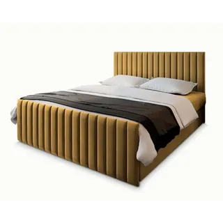 Masseno Boxbett Arion 140x200 cm mit Matratze und Topper, H2+H3 - Gelb , Holz , 140x200 cm , Schlafzimmer, Betten, Boxspringbetten