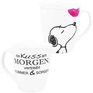 United Labels The Peanuts Tasse 280 ml, Ein Kuss am Morgen, Weiß, Kaffeebecher aus Steingut, Kaffeetasse mit Geschenkbox, Snoopy Geschenke