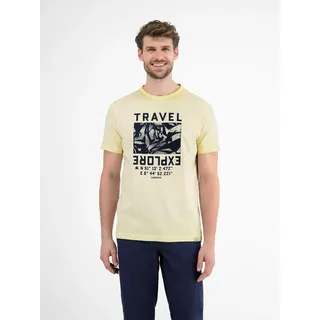 T-Shirt LERROS "Modisches Herren T-Shirt mit Brustprint", Herren, Gr. S, gelb (faded gelb), 100% Baumwolle, Rundhals, Shirts T-Shirt