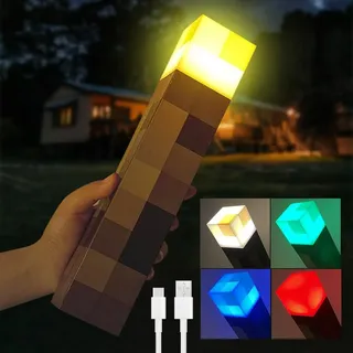 CJBIN Wall Fackel Nachtlicht, Craft Fackel Lampe mit 4 Farbe, LED Mcers Nachtlicht, Nachttischlampe mit USB Wiederaufladbar, 3D Nachttischlampe Kinder für Cosplay Spielzeug Geschenke