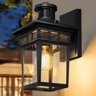 APOTO Aussenlampe mit Bewegungsmelder, 3 Beleuchtungsmodi Lampe mit Bewegungsmelder Aussen, E27-Fassung Wasserdichtes Aluminium Außenwandleuchte Led für Haus