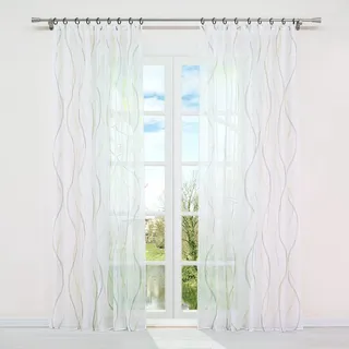 HongYa 1 Stück Voile Gardine Transparenter Vorhang mit Kräuselband Wellen Druck H/B 175/140 cm Bunt Sand