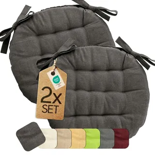 etérea Sitzkissen Basic Rund 38x38 cm 2er Set Anthrazit – Bänder | Viele Sets, rund · Mit Bändern · Fest gepolstert · Indoor & Outdoor · 55% Baumwolle, 45% Polyester · OEKO-TEX Made in Green
