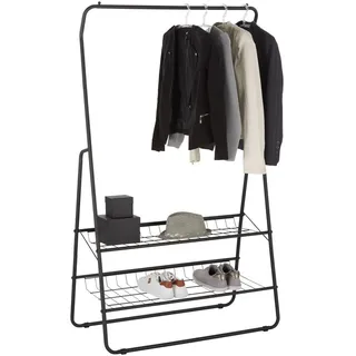 Carryhome Garderobenständer , Schwarz , Metall , 93x159x47 cm , Schuhablage , Garderobe, Garderobenständer
