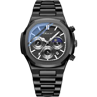 Tiong Herren Chronograph - Quadratisches Achteckiges Design, Leuchtende Wasserdichte Business Uhr, Multifunktions Edelstahl Quarzuhr