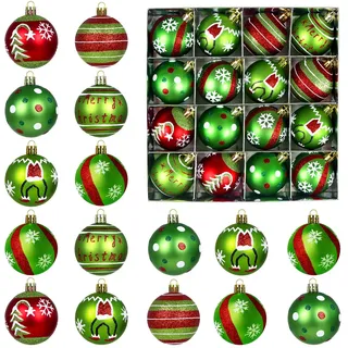 Pipihome Grinch Weihnachtskugeln, 16 TLG Christbaumkugeln Kunststoff Weihnachtsbaumkugeln, 6cm Rot Grün Weiß Weihnachtskugeln Plastik für Weihnachtsbaum Deko Elfen Thema