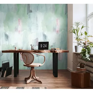 Livingwalls Anna D'Andrea Fototapete Abstrakt 1,59 m x 2,80 m - Blau, Grau, Grün, Rosa - Tapete Aquarell - 782071