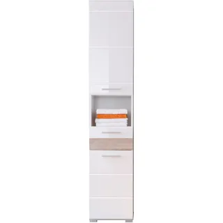 trendteam Mezzo Hochschrank 37 x 182 cm Weiß Hochglanz/Eiche