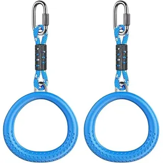 BeneLabel Runde Turnringe, 2er Schaukelringe Trapezringe Kunststoff Fitness Gymnastik Ringe Kletterringe mit 29cm Seil & Karabiner für Kinderzimmer Sprossenwand Hindernisparcours Klimmzug, Blau
