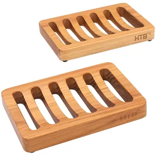 Slotted Bar Seifenschale Teakholz 2pcs von HTB, Küche hölzerne Schwammhalter, selbst abtropfen Lassen Seifenablage für Dusche, Waschbecken, Bad, Badewanne, RV