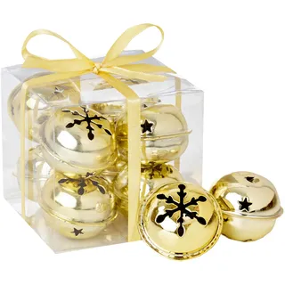 Premier Weihnachtsdeko Set 8 Teilig Schneeflocke 40mm Glöckchen Gold Hänge Deko
