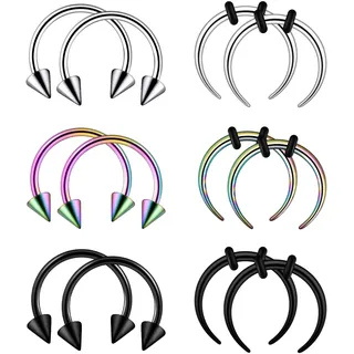 Longbeauty 14G Edelstahl Halbmond Pincher Septum Ringe C Form Buffalo Stretcher Hufeisen Nasenpiercing Ohrring Tapers Set, 10mm/12mm Innendurchmesser, 12 Pcs