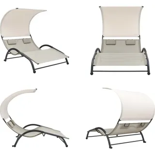 vidaXL Doppel Sonnenliege mit Sonnendach Textilene Creme - Sonnenliege - Sonnenliegen - Gartenliege - Gartenliegen - Creme