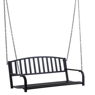 Outsunny Hängebank, Metall, Schwarz , 60x53x127 cm , Gartenmöbel, Gartenbänke