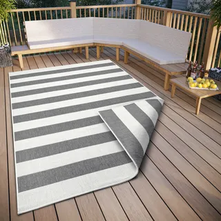 Teppich OTTO HOME "Alan Wendeteppich" Gr. 3, grau (grau, weiß), B:120cm H:5mm L:170cm, Kunstfaser, Teppiche, Teppich, beidseitig nutzbar, Streifen, Scandi, wetterfest, für In- und Outdoor