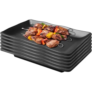 Demlaka 6 Stück Servierplatten Rechteckig, 20.6 X 13CM Vorspeisenteller Kuchenteller, Geschirr Schwarz Matt, Schwarz Matt Dessertteller für Dessert Snack Obst Beilagen Sushi Teller