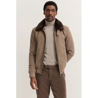 Wolljacke BUGATTI "Modern Fit", Herren, Gr. 60, braun (40, beige), 70% Wolle, 30% Polyester, unifarben, normal, Bündchen, Jacken Wolljacke, mit abnehmbarem Kunstfellkragen
