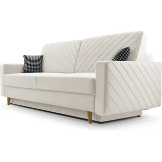 MOEBLO Schlafsofa CALIFORNIA – Sofa aus Samtstoff Couch für Wohnzimmer Sofagarnitur Polstersofa Wohnlandschaft Velours mit Bettfunktion, Bettkasten und Schlaffunktion (BxHxT): 230x96x97 cm -California - Paros - 01 Cream - Weiß