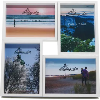 Smiling Art Bilderrahmen Fotorahmen Collage für mehrere Fotos, Foto Collage aus MDF Holz mit Glas (Weiß, 4x13x18 cm)