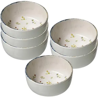 Ritzenhoff & Breker Müslischalen Viola 6er Set, Ø 14.5 cm, Schalen mit Millefleur-Dekor und verwitterten Kanten, Steinzeug, Spülmaschinen- & Mikrowellenfest, Bunt