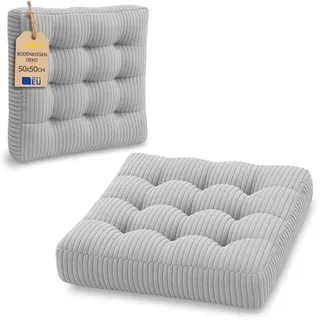Amazinggirl Meditationskissen Yoga Kissen Bodenkissen 50 cm - Yogakissen Sitzkissen Boden rund und groß Pouf Sitzpouf Bodensitzkissen Meditation Zubehör wetterfest für Outdoor und Indoor Hellgrau B