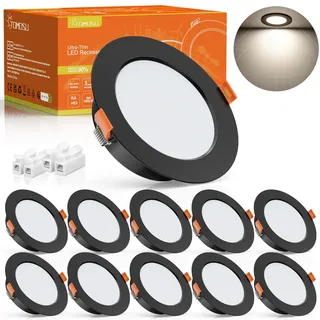 Tomosu LED Einbaustrahler 230V Schwarz, 5W IP44 Spots Deckenleuchte Flach Bad, Rund Ø75-85mm, Einbautiefe 24mm, 450LM LED Spot Neutralweiß 4000K für Badezimmer Wohnzimmer Küche, 10er Set