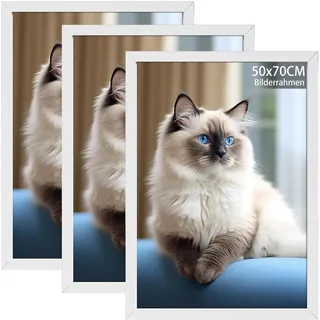 RUN HELIX 3 Pack Bilderrahmen 50x70, 50x70cm Bilderrahmen Weiß, Fotorahmen zum Aufhängen mit Poster, Posterrahmen Benutzt für Wohnzimmer, Schlafzimmer, Arbeitszimmer