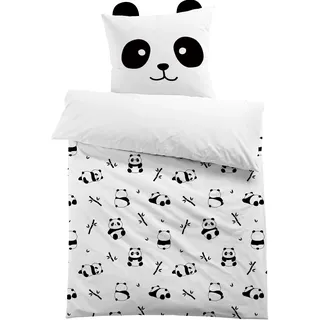 MUSOLEI Panda Bettwäsche 135x200 Mädchen Kinderbettwäsche Mikrofaser 3D Panda Bettwäsche-Set Kinder Bettbezug 135x200 mit 1 Kissenbezug 80x80cm Geschenk für Kinderzimmer Einzelbett, Panda mit Ohren