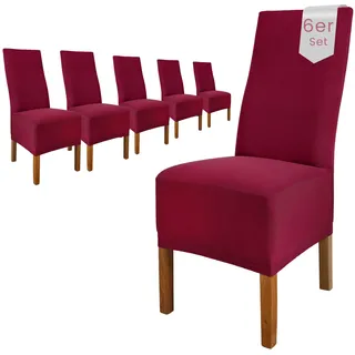 Scheffler Home Stuhlhussen Emma Bordeaux 6er Set aus Jersey Baumwolle – Elastische Stuhlbezüge für Hochlehner und Polsterstühle, waschbar und formstabil, Oeko-TEX Zertifiziert