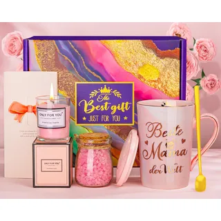 Muttertagsgeschenk Geschenke für Mama, Mutter Geburtstagsgeschenk zum Geburtstag Muttertag, 400ml Rosa Mama Tasse mit Goldenem Aufdruck, Entspannung Geschenk für Frauen, Schöne Spa Set Geschenkset