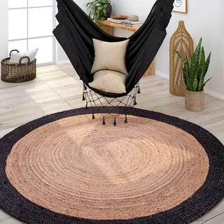 Paco Home Teppich »Viborg 594« rund 6 mm Höhe Jute, Modern, Boho, Ethno, Handgefertigter Natur-Teppich, schwarz