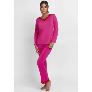 Pyjama DORINA "Origins", Damen, Gr. XXL, rosa (pink, pink), Jersey, Obermaterial: 94% Acetat, 6% Elasthan, unifarben, bequem lang, V-Ausschnitt, Homewear-Sets Pyjama, Spitze, weich, Langarm, bequem, feminin