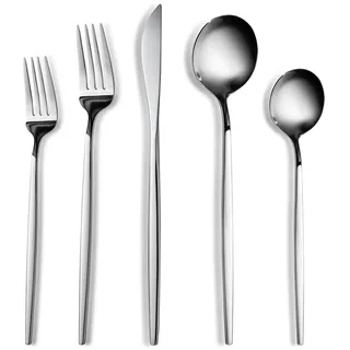 KARACA Orion Platin 30 teiliges Besteckset für 6 Personen, Stahl, 6 Stück Menümesser, 6 Esslöffel, 6 Stück Menügabeln, 6 Dessertgabeln, 6 Teelöffel, Modernes Design