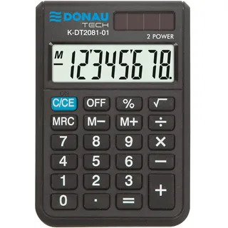 Donau Elektronik Taschenrechner Donau TECH/K-DT2081-01 8-Stellig Wurzelfunktion/ 90x60x11mm/ Farbe: Schwarz/Rechner mit 8-stelliger Anzeige/Dual-Power Solar - Batteriebetrieb/Kompaktes Design