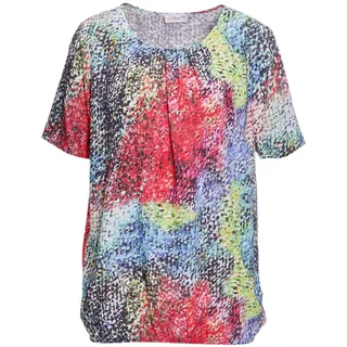 Druckbluse GOLDNER "Kurzgröße Farbbrillante Druckbluse mit liebevollen Details", Damen, Gr. 22, bunt (bunt, getupft), Obermaterial: 100% Viskose CV., normal, Rundhals, Sonstiges, Blusen Druckbluse, Ohne