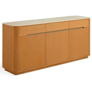 DRW Sideboard mit 3 Schubladen und 3 Holztüren in Eiche und Weiß, 180 x 45 x 81 cm