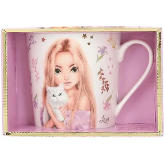 Depesche 14064 TOPModel Blooming Kitty - Tasse in Weiß, mit Model und Katzen Motiv, Aufschrift und Gold, Trinkbecher aus Porzellan, Füllmenge ca. 300 ml