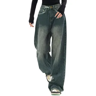 Low Waist Jeans Damen Wide Leg Hose Mädchen Hellblaue Lockere Flared Schlaghosen mit Löchern Mode Jeanshose Cargohose Sommerjeans Outfit Mom Hüftjeans Y2K Baggy Jeanshosen Hosen Blau, Beige S,M,L,XL